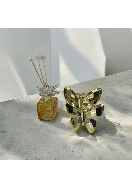 Luxury 2 Li Kelebek ve Kristal Koku Şişesi Dekoratif Obje Gold 1 Adet