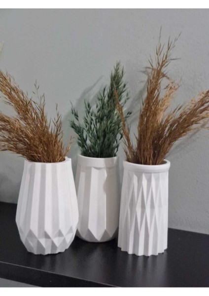 Luxury 3 Lü Beyaz Geometrik Vazo Seti | Modern Dekoratif Masa Üstü ve Salon Aksesuarı 1 Adet modelleri