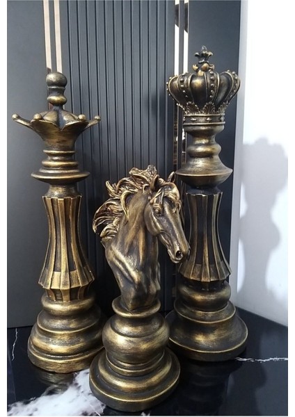 Luxury Şah, At, Vezir, 3lü Satranç Takımı Heykel Biblo Dekoru 1 Adet