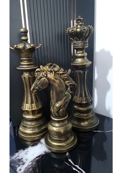 Luxury Şah, At, Vezir, 3lü Satranç Takımı Heykel Biblo Dekoru 1 Adet