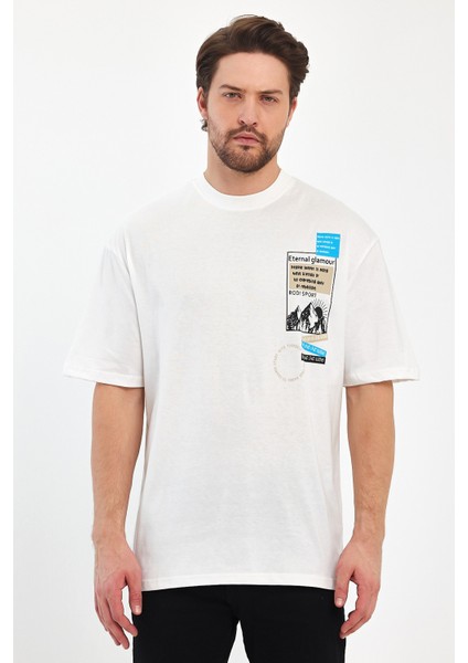 Erkek Bisiklet Yaka Baskılı T-Shirt 7023