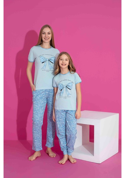Tarp Mavi Fiyonk Baskılı Anne Pijama Takımı 2974-M fiyatları
