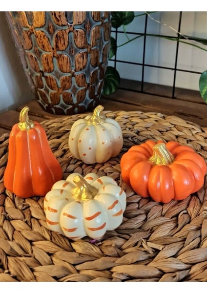 Luxury Dekoratif El Yapımı 4 Lü Bal Kabağı Beton Obje Biblo Set Yeni Yıl Hediyesi 1 Adet