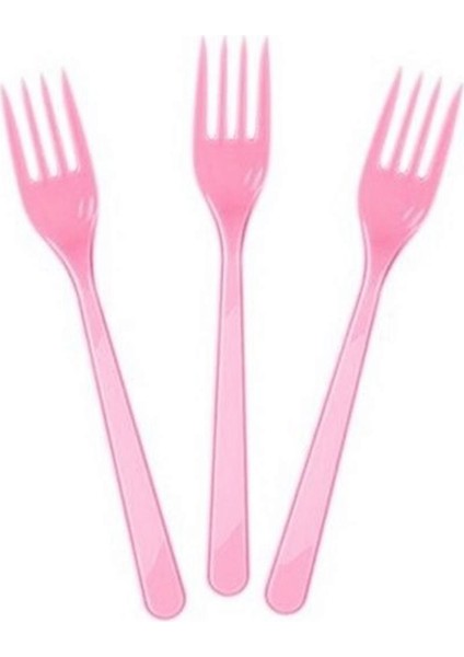 - 25 Adet Plastik Çatal Pembe Ferrg