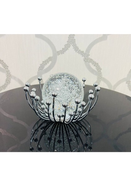 Luxury Dekoratif Metal Damlalı Cam Küre Gümüş Obje 1 Adet
