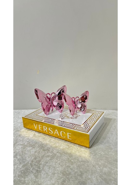 Luxury Ikilı Metalik Pembe Kelebek Dekoratif Biblo Obje 1 Adet