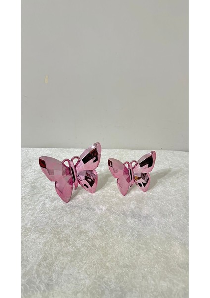 Luxury Ikilı Metalik Pembe Kelebek Dekoratif Biblo Obje 1 Adet modelleri