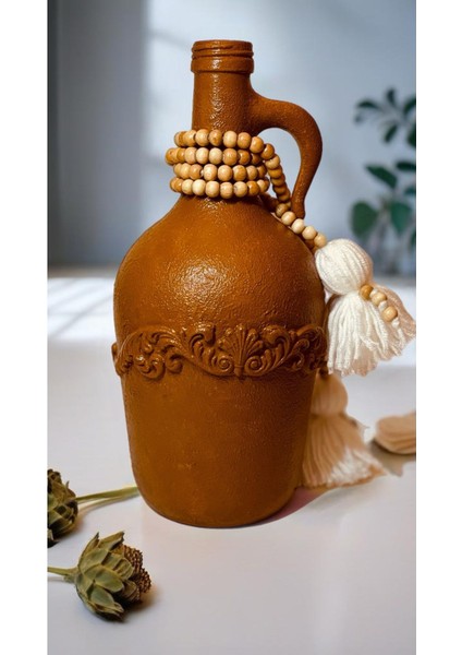 Luxury Toprak Rengi Dokulu Handmade Sürahi Şamdan 1 Adet
