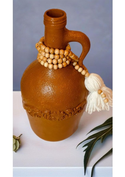 Luxury Toprak Rengi Dokulu Handmade Sürahi Şamdan 1 Adet