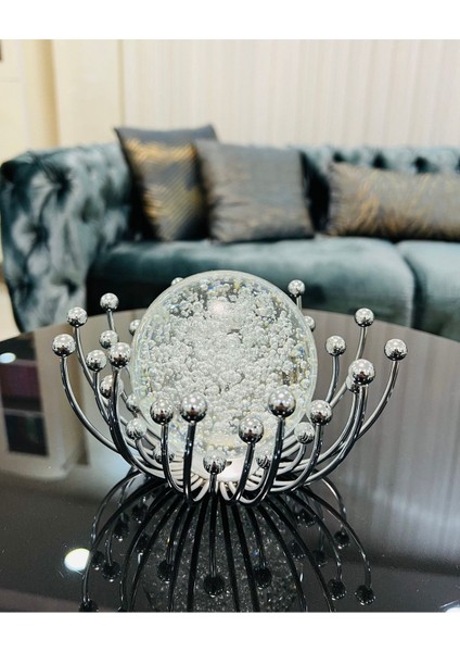 Luxury Dekoratif Metal Damlalı Cam Küre Gümüş Obje 1 Adet