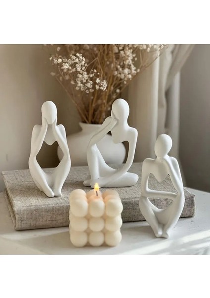 Luxury Nordic Tarzı 3'lü Heykel Seti , Soyut Düşünen Adam Heykel Biblo Aksesuar Seti 1 Adet