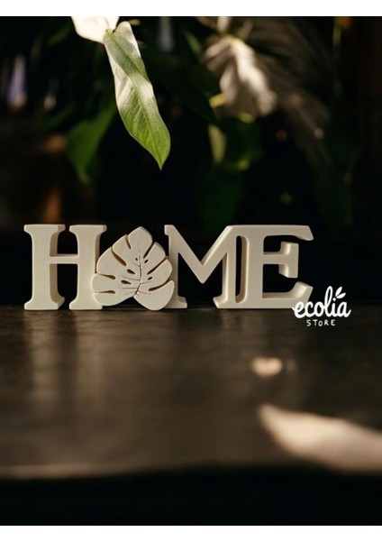 Luxury Bej Home Yazılı Yaprak Detaylı Dekoratif Obje 1 Adet