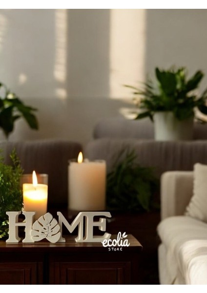 Luxury Bej Home Yazılı Yaprak Detaylı Dekoratif Obje 1 Adet modelleri