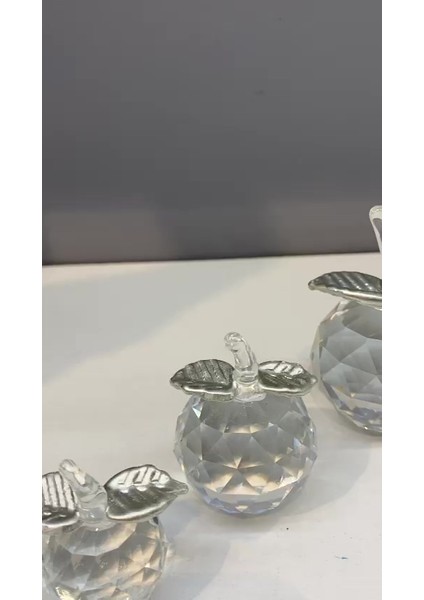 Luxury Dekoratif Kristal Cam Üçlü Elma Şeffaf Gümüş 1 Adet fiyatları