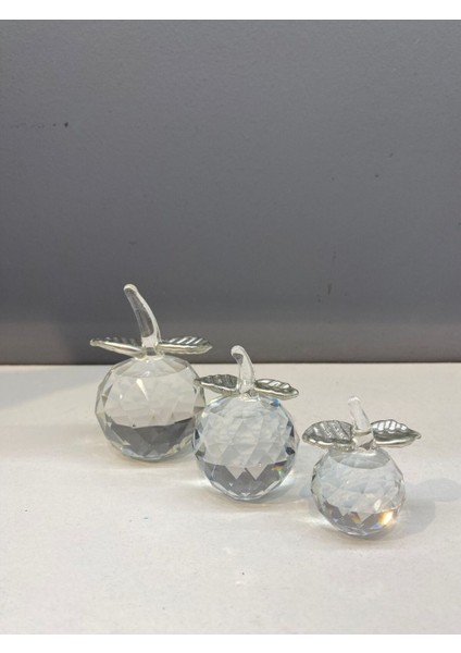 Luxury Dekoratif Kristal Cam Üçlü Elma Şeffaf Gümüş 1 Adet fırsatları