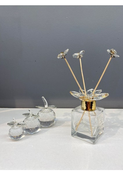 Luxury Dekoratif Kristal Cam Üçlü Elma Şeffaf Gümüş 1 Adet indirimleri