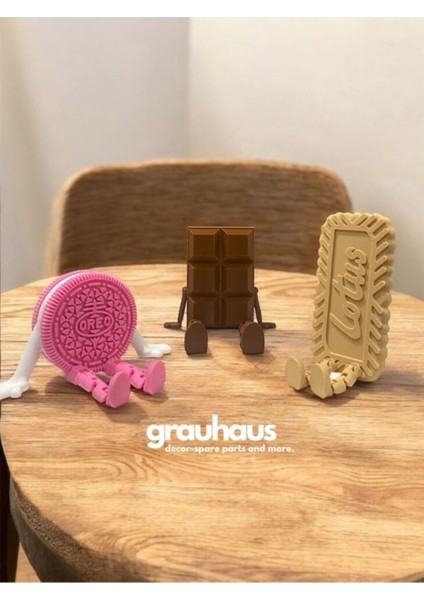Luxury Sevimli Kahve Köşesi 3 Lü Biblo Seti - Pembe Oreo - Lotus Bisküvi - Belçika Çikolata Tatlı Üçlü Set 1 Adet