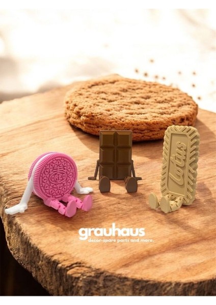 Luxury Sevimli Kahve Köşesi 3 Lü Biblo Seti - Pembe Oreo - Lotus Bisküvi - Belçika Çikolata Tatlı Üçlü Set 1 Adet