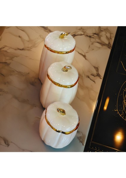 Luxury 3lü Beyaz Bal Kabağı Porselen Baharatlık Anneler Günü Hediyesi #hediye 1 Adet
