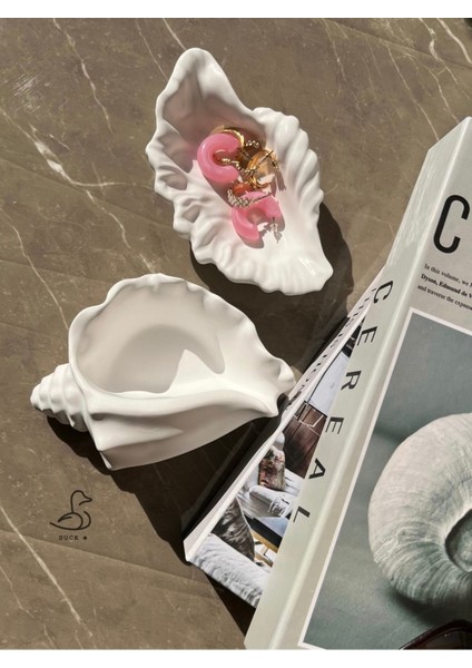 Luxury Deniz Kabuğu Şeklinde 2’li Dekorarif Obje (15-10 Cm) 1 Adet