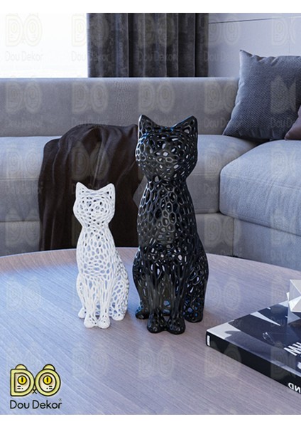 Luxury Kedi Voronoi Biblo Set 20 cm Siyah-15 cm Beyaz 1 Adet
