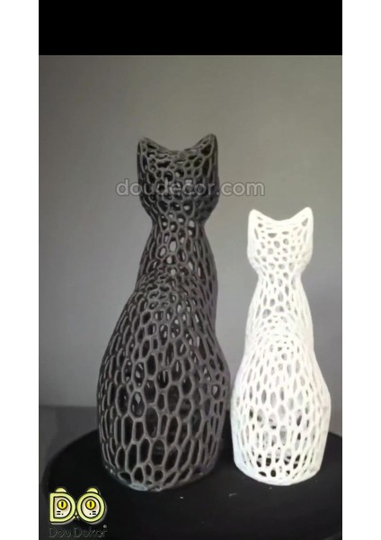 Luxury Kedi Voronoi Biblo Set 20 cm Siyah-15 cm Beyaz 1 Adet