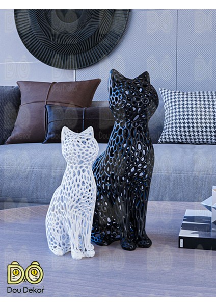 Luxury Kedi Voronoi Biblo Set 20 cm Siyah-15 cm Beyaz 1 Adet