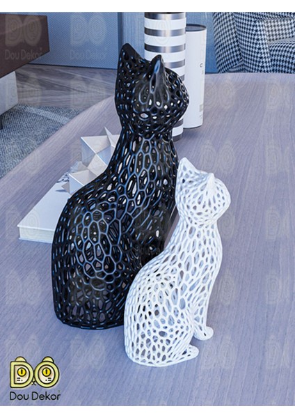 Luxury Kedi Voronoi Biblo Set 20 cm Siyah-15 cm Beyaz 1 Adet