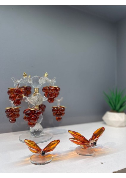 Luxury Dekoratif Kristal Cam Ikili Kelebek Biblo Turuncu 1 Adet fiyatları