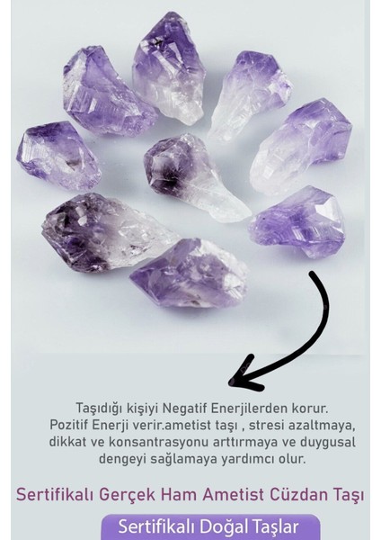 Luxury Aşk Mutluluk Şans Cüzdan Taşı Doğal Sertifikalı Ametist Taşı Kütle 1 Adet