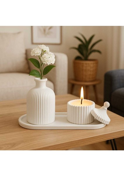 Luxury 3'lü Biblo Set , 1 Adet Biblo Vazo , 1 Adet Mumluk , 1 Adet Sunumluk 1 Adet