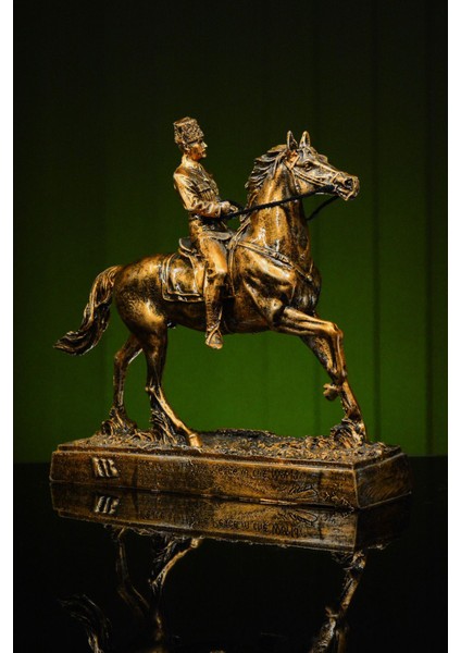 Luxury Özel Tasarım At Üzerinde Mustafa Kemal Atatürk Gold Altın Bronz Heykel Biblo 1 Adet