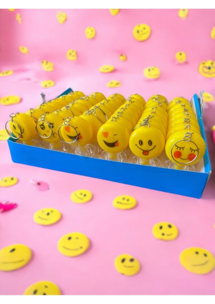Luxury LED Işıklı Oyuncak Emoji Gülen Surat Anahtarlık 6 Adet 1 Adet
