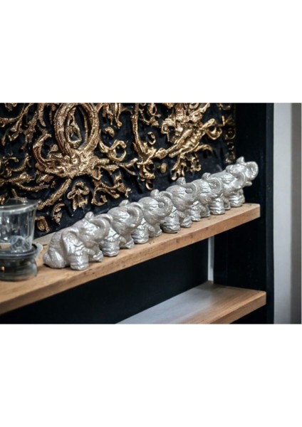 Luxury 7'li Gri Renk Bereket Fil Seti & Taş Tozu & Ev Dekorasyon & Biblo 1 Adet
