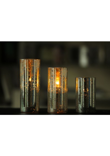 Luxury 3'lü Silindir Mumluk -Rsglassware Çap 9 cm - Boyları 12 - 15 - 20 cm 1 Adet