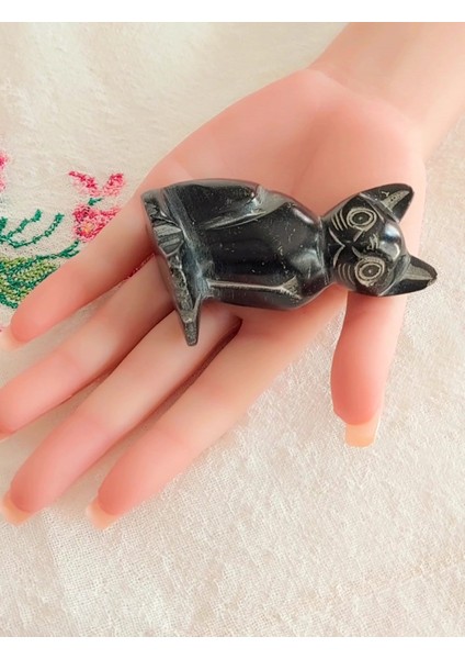 Luxury El Oyması Kedi Figür Doğal Taş Geleneksel El Sanatları Hediyelikler Biblolar 1 Adet