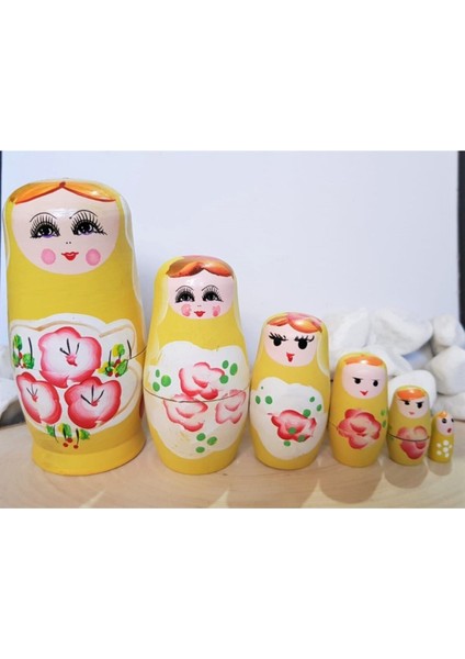 Luxury 6lı Iç Içe Geçen Ahşap Sarı Matruşka Bebek 1 Adet