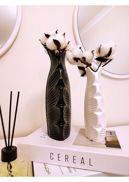 Luxury 2'li Dekoratif Yaprak Vazo Seti, Modern Tasarım Obje (Siyah-Beyaz) 1 Adet