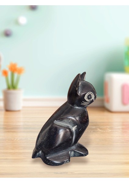 Luxury El Oyması Kedi Figür Doğal Taş Geleneksel El Sanatları Hediyelikler Biblolar 1 Adet