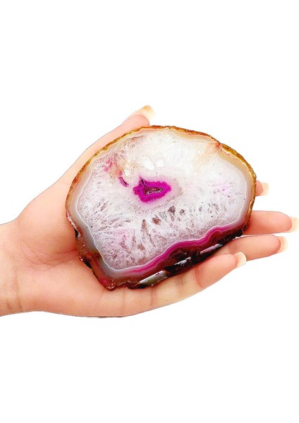 Luxury Natural Pembe Dilim Akik Kristal Lifli Şeffaf Şifa Meditasyon Enerji Doğal Taş Koleksiyonluk 1 Adet