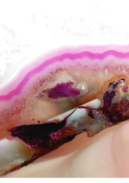 Luxury Natural Pembe Dilim Akik Kristal Lifli Şeffaf Şifa Meditasyon Enerji Doğal Taş Koleksiyonluk 1 Adet
