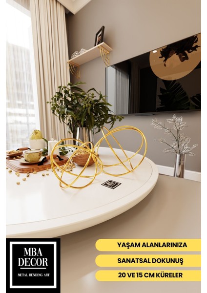 Luxury Orbit Luxe Gold 2'li Dekoratif Metal Küre Seti Masa Üstü Aksesuar Modern Ev Ofis Süs Eşyası 1 Adet