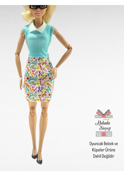 Luxury Mattel Oyuncak Bebek Kıyafeti - Desenli Elbise ve Aksesuar 1 Adet