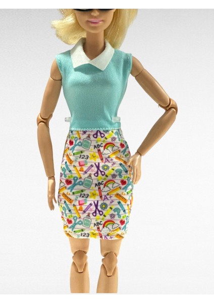 Luxury Mattel Oyuncak Bebek Kıyafeti - Desenli Elbise ve Aksesuar 1 Adet