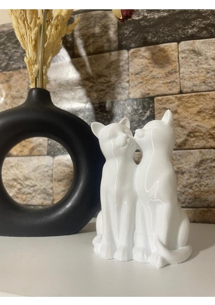 Luxury Dekoratif Sevimli Aşk Kedileri Biblo 10 cm Plastik 1 Adet