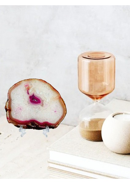 Luxury Natural Pembe Dilim Akik Kristal Lifli Şeffaf Şifa Meditasyon Enerji Doğal Taş Koleksiyonluk 1 Adet