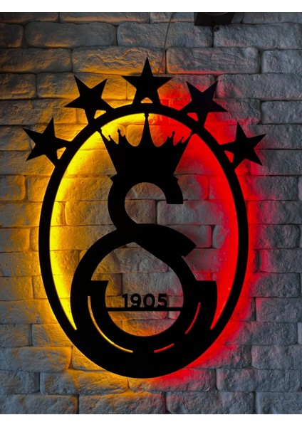 Luxury Işıklı Gs Logo Cimbom 5 Yıldız Metal Tablo Dekoratif Işıklı Tablo- Galatasaray 1 Adet