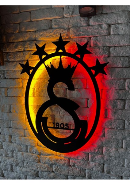 Luxury Işıklı Gs Logo Cimbom 5 Yıldız Metal Tablo Dekoratif Işıklı Tablo- Galatasaray 1 Adet