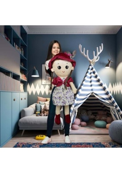 Luxury Linda Peluş Şapkalı Bez Bebek 95CM Bordo 1 Adet
