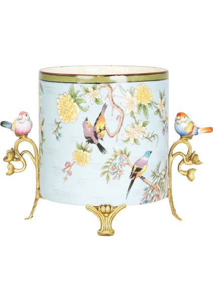 Luxury Luckyart Renkli Kuslu Porselen Vazo 32 cm 1 Adet